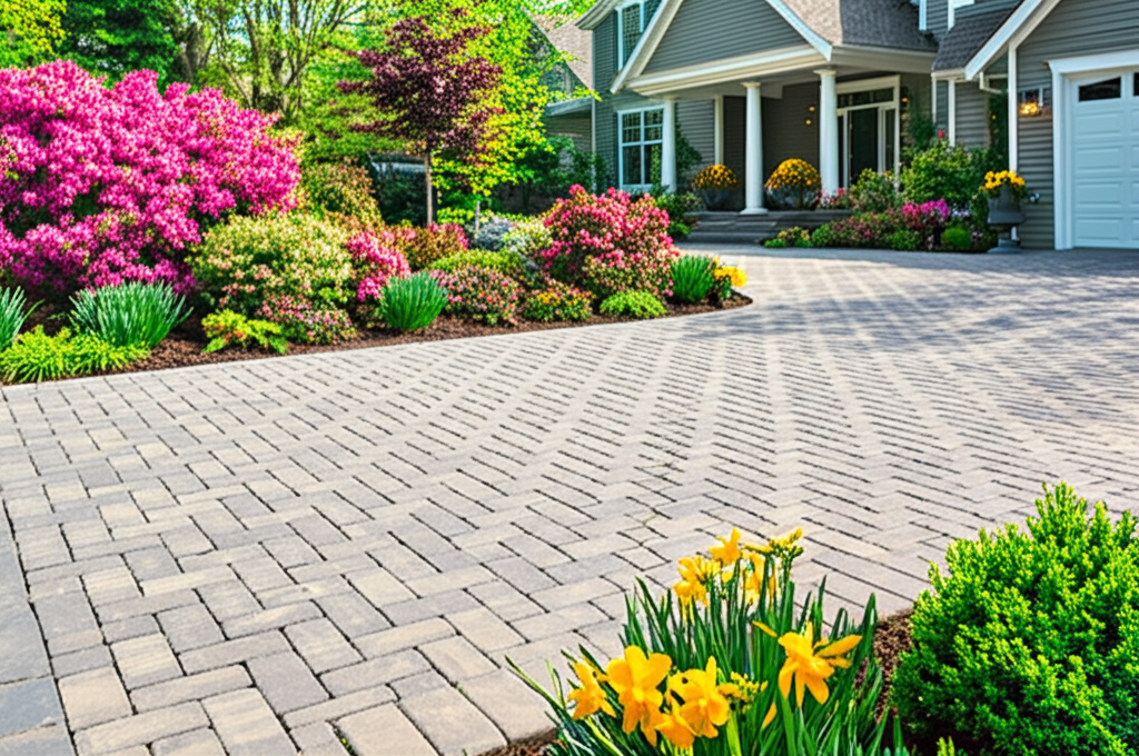 Beautiful driveway with professional landscaping